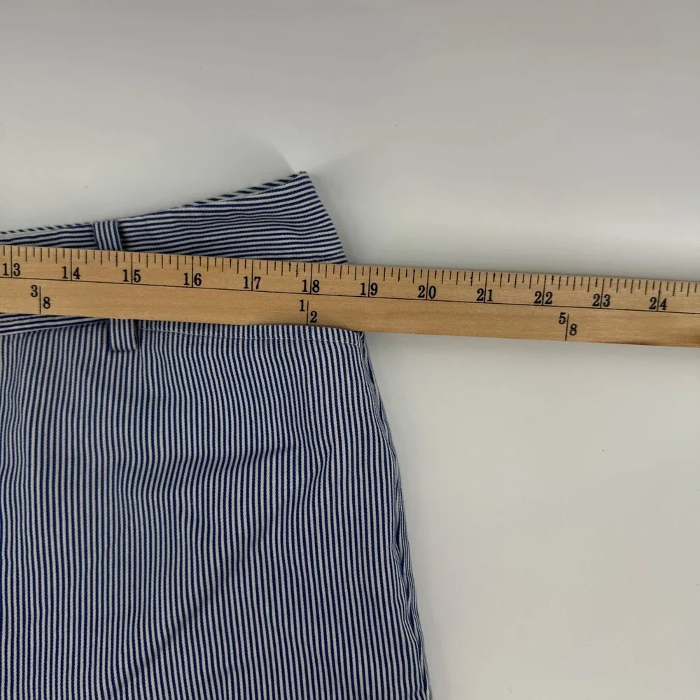 Talbots Perfect Short 14P Womens Blue‎ White Pinstripe Bermuda Cotton Stretch